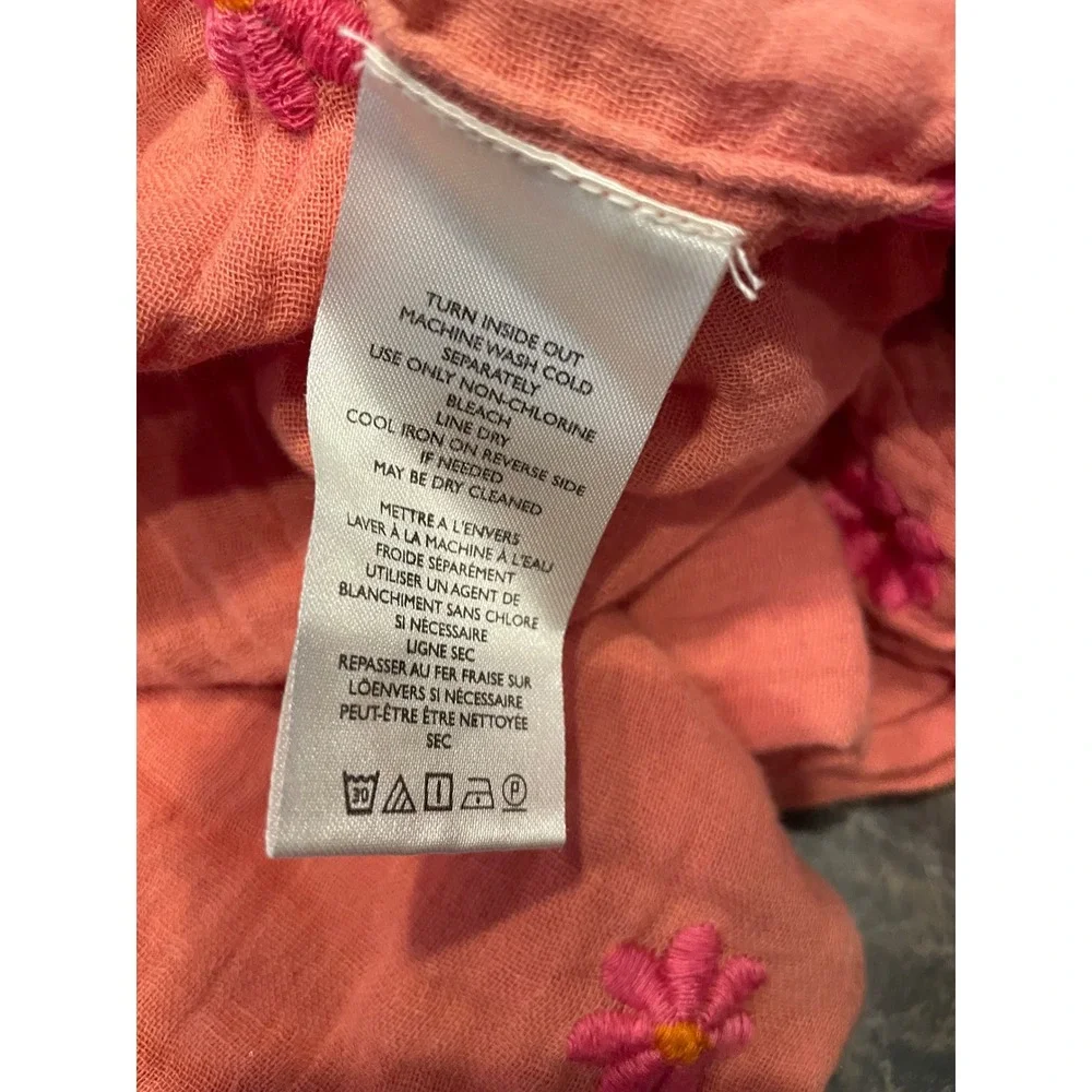 Free People XL Dahlia Embroidered Maxi Dress Coral Pink Smocked Puff Sleeve